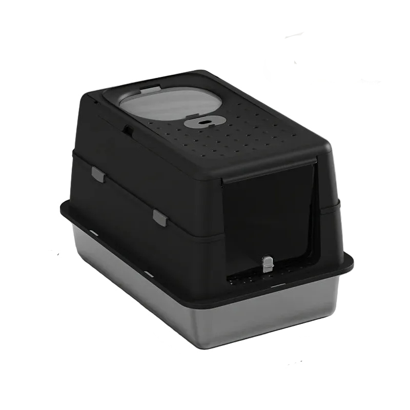 Maison de toilette chat en acier inoxydable noir