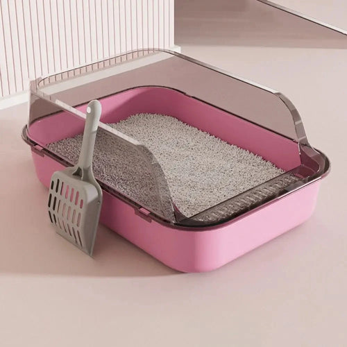 Bac à litière semi-ouvert rose - Design moderne et épuré