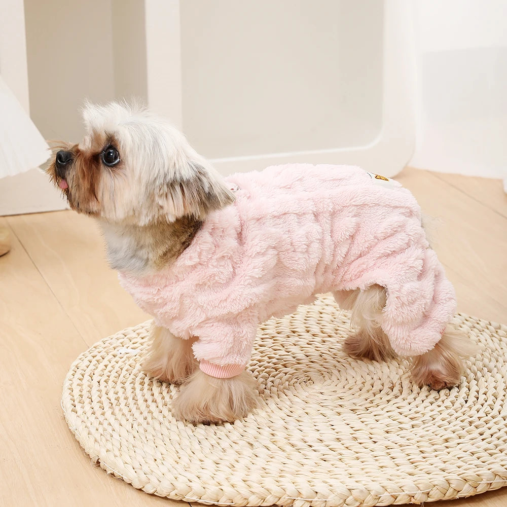 Combinaison d'Hiver douce et chaude polaire avec anneau pour laisse rose