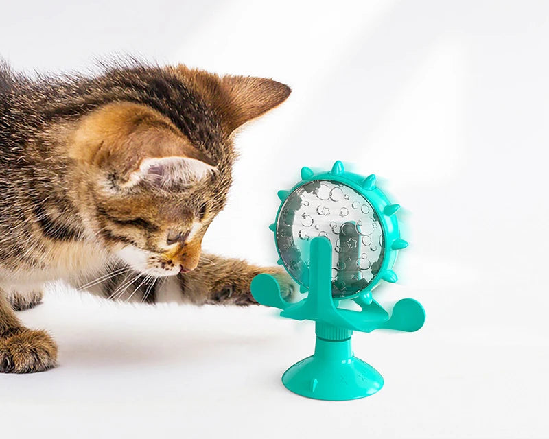 Jouet interactif roue rotative 360° distributeur croquettes chat chien ventouse