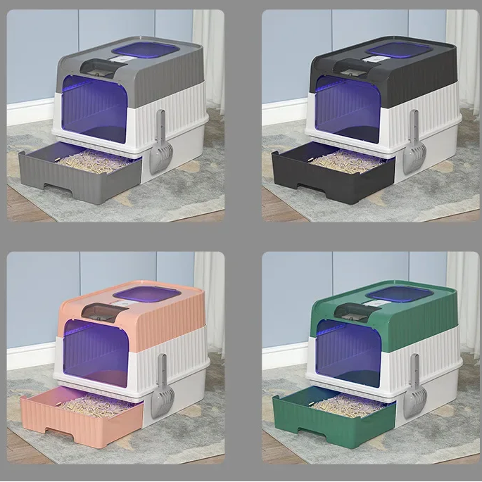 Bac à litière chat coloris disponibles - Noir, gris, bleu, rose