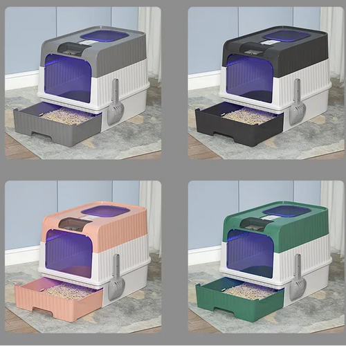 Bac à litière chat coloris disponibles - Noir, gris, bleu, rose