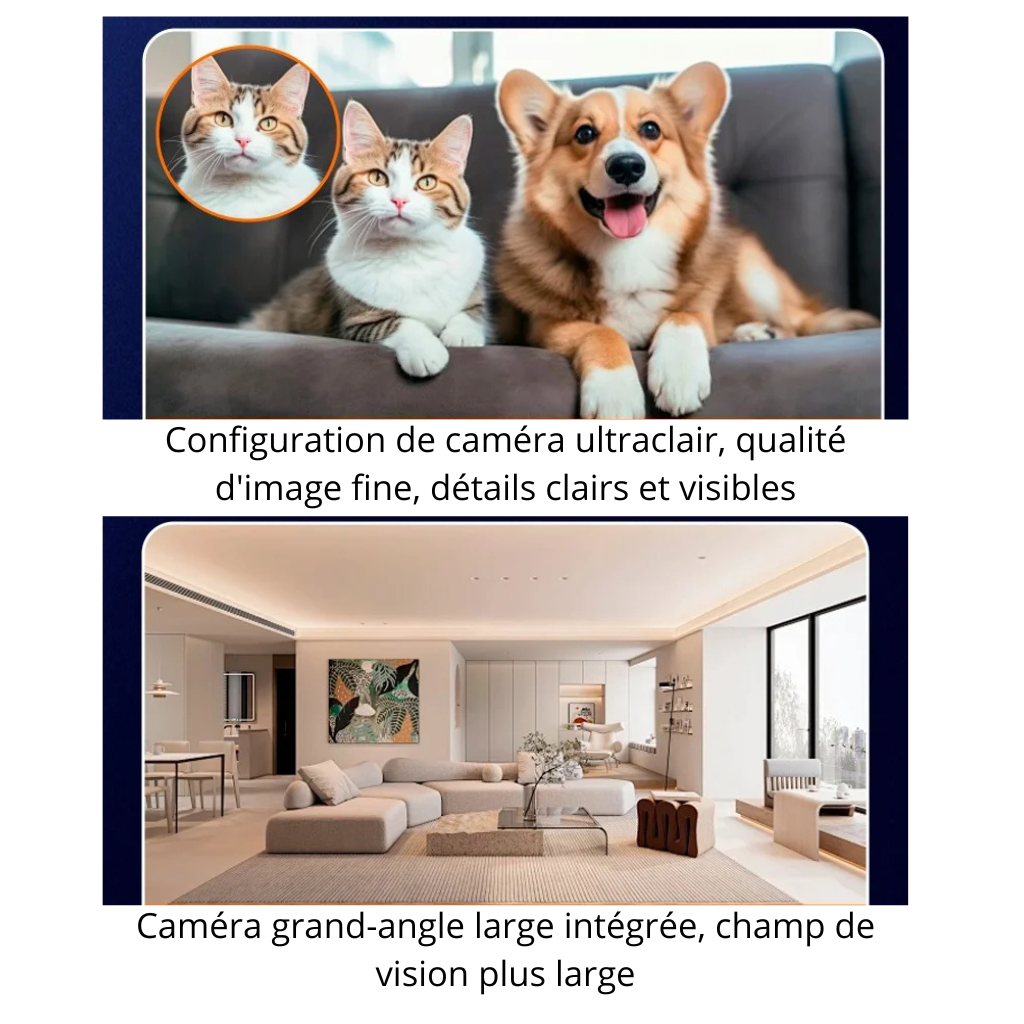 Caméra Robot 360° pour Animaux & Bébés | 1080P, Détection de Mouvement
