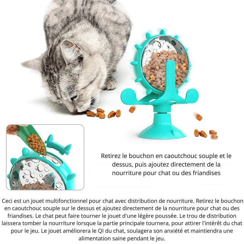 Jouet Interactif Multifonction pour Chat et Chien — Roue Rotative & Distributeur de Croquettes